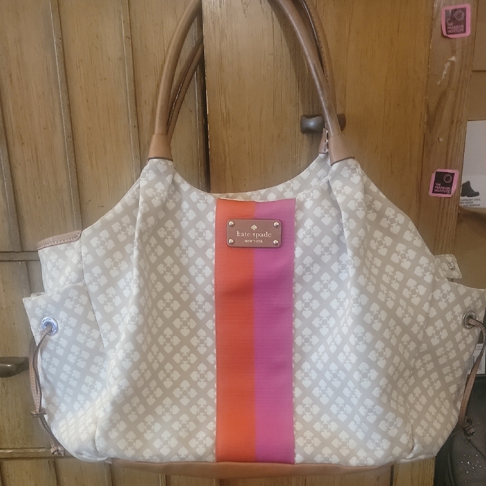 Kate Spade White Tote with Orange and Pink Accent